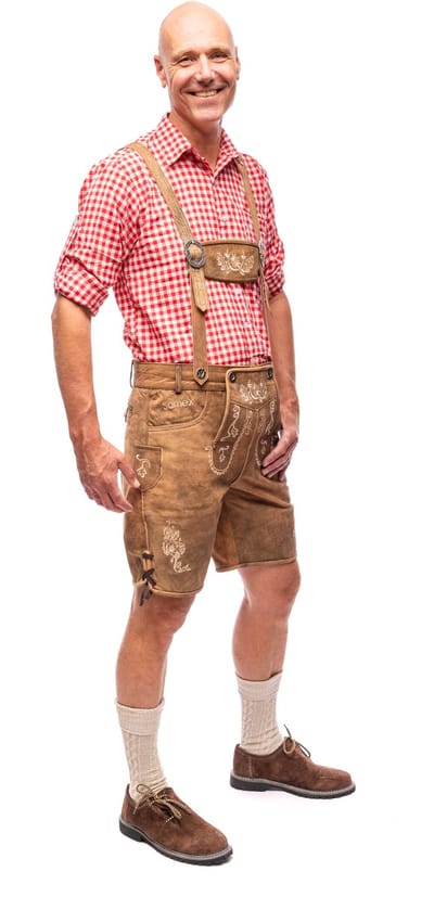 Samex® Lederhosen Man - Oktoberfest Kostuum Heren - Korte Lederhose - Wildleder - Verkleedkleren mannen - Carnavalskleding - Bruin - Maat 52 (L)
