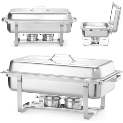 HENDI Chafing dish – Gastronorm 1/1 – Hoogglans deksel – Inclusief brandpastahouders – 9L – RVS