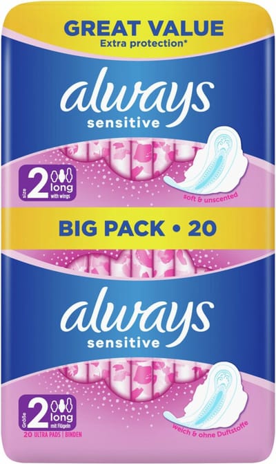 Always Ultra Sensitive Long - Maat 2 - Voordeelverpakking 5 x 20 Stuks - Maandverband Vleugels