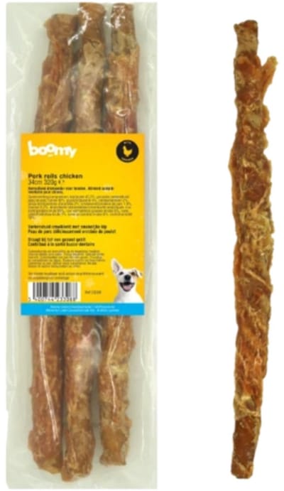 Boomy - Hondensnacks - Hondensnoepjes - Kauwstaafjes hond - Kauwsticks hond - Kip en varkenshuid - Zonder rund - 34cm - 320g
