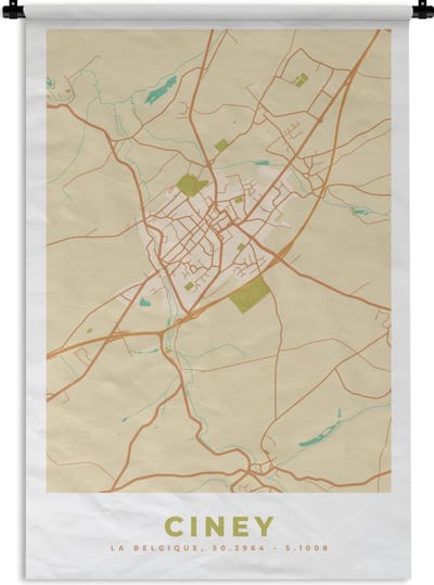 Wandkleed - Wanddoek - Kaart - Stadskaart - Plattegrond - België - Ciney - 120x180 cm - Wandtapijt