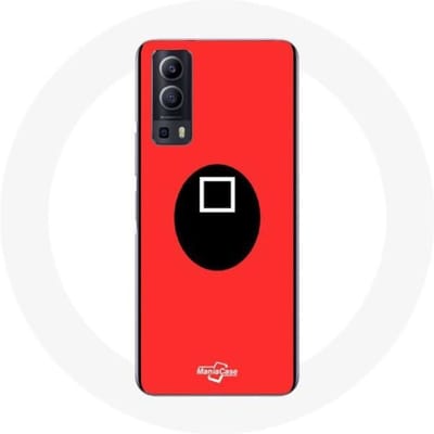 Vivo Y72 hoesje Squid Game vierkant masker rode achtergrond rood