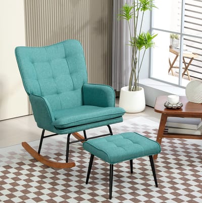 STILVORA Schommelstoel 64 x 89 x 90 Cm - Met Hocker En Armleuningen - Voor Slaapkamer En Woonkamer - Stof Donkergroen