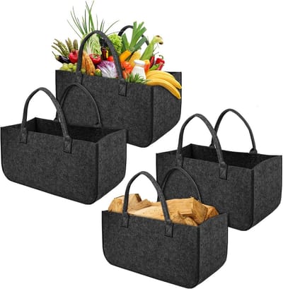 Brandhoutmand Vilt - Opbergtas Mand - Haardhout Opslag - Opvouwbaar Design - 50 x 25 cm - Antraciet