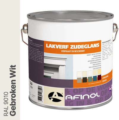 Afinol Zijdeglans Lakverf Gebroken Wit (RAL 9010) 2,5 liter - Houtverf Binnen - Houtverf Buiten - Lak Geschikt voor Hout, Metaal en Kunststof - Metaalverf - Meer dan 9.000 kleuren