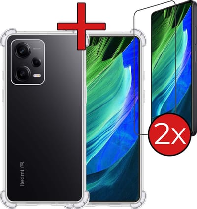 Hoesje - Met Screenprotector - 2 Stuks - Geschikt voor Xiaomi Redmi Note 12 Pro+ - Sterk & Shockproof - Back Cover - Siliconen Case - Telefoon Hoes - Shock Proof - Telefoonhoes - Transparant