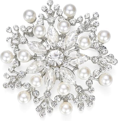 Bloemen Broche - Kristal Speld - Bruiloft Accessoire - Kunstmatige Parels - 9.4 x 7.4 cm - Zilverkleurig