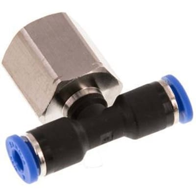 4mm x G1/4'' inline T-stuk Messing/PA 66 Insteekfitting Binnendraad Draaibaar NBR [2 Stuks]