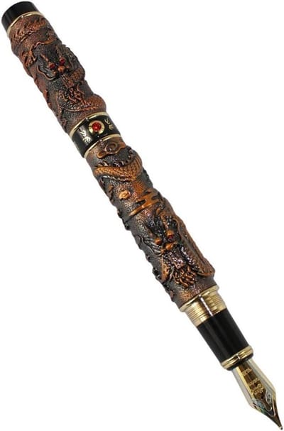 Dubbele Draak Medium Nib Vulpen van 18k Goud, Zware Kwaliteit - Koper, Luxe Schrijven, Perfect voor Cadeaus