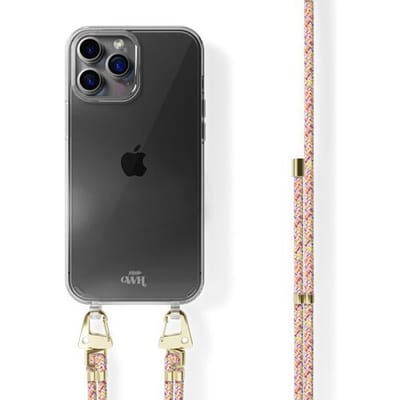 xoxo Wildhearts siliconen hoesje - Geschikt voor iPhone 16 Pro Max - Rainbow Vibes - Telefoonhoesje - Hoesje met koord - telefoonkoord - Transparant hoesje - In lengte verstelbaar - Meerkleurig regenboog koord