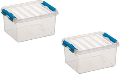 2x stuks sunware q-line opberg box/opbergdoos - 2 liter - 20 x 15 x 10 cm - kunststof - opslagbox - transparant/blauw