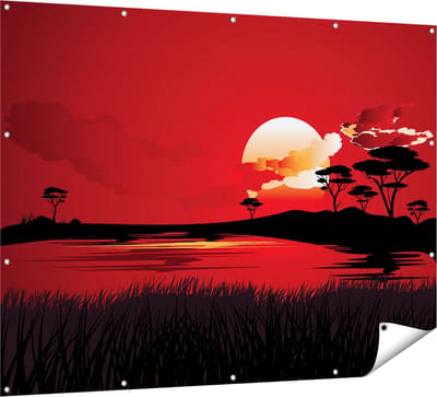 Gards Tuinposter Rode Zonsondergang in de Savanne - Abstract - 160x120 cm - Tuindoek - Tuindecoratie - Wanddecoratie buiten - Tuinschilderij