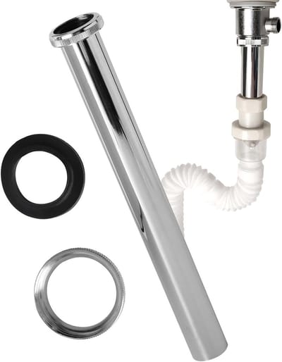 Siphonafvoer 30cm - Roestvrijstalen Afvoerbuis voor Badkamer en Keuken, Inclusief Dichting en Messing Moer, Uitbreiding voor Wastafel en Gootsteen