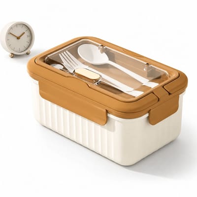 VHV-Bento Box Khaki 1400ML - Grote 3-Vaks Lunchbox met Bestekset - Duurzame Meal Prep Container voor Werk en School - Lekvrije Maaltijdbox - BPA-vrij