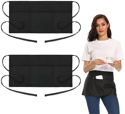 Dailygoods- Kelnerschort 30 x 60 cm - Zwart - Tailleschort - Uniseks - Voorbinder - 3 Zakken - Voor Café/Restaurant - Schort