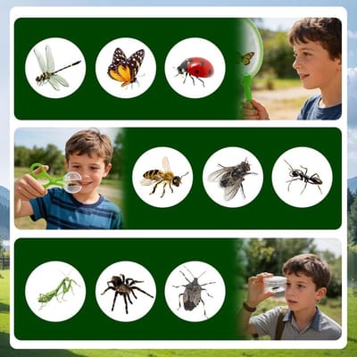 Verkenningsset voor Kinderen met 11 Onderdelen, Insectenbox, Vergrootglas, Insectenvanger en Vlindernet als Cadeau voor Jongens en Meisjes