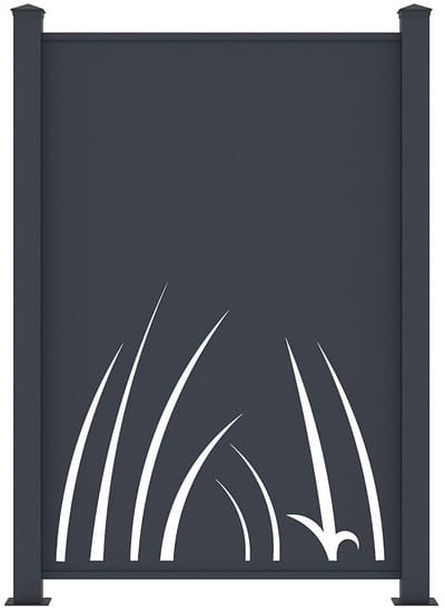 Vente-unique Aluminium schutting met uitgesneden plantenmotief - Startkit - H164 x B118 cm - Antraciet - BRAMENO