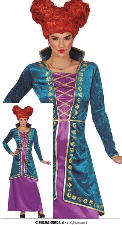 Fiestas Guirca - Dames jurk sister witch blauw/ paars - maat S (36-38) - Carnavalskleding - Carnaval - carnavalskleding 2027 - Carnaval kostuum