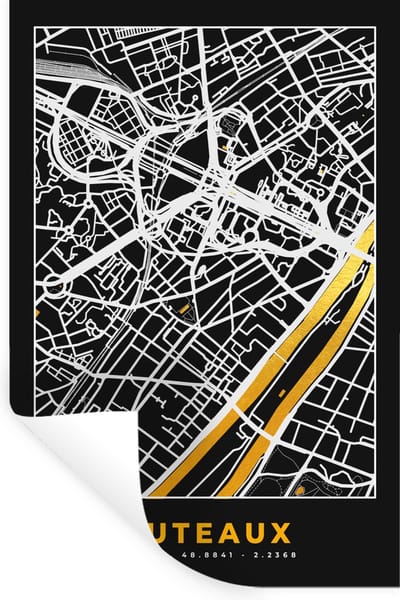 Muurstickers - Sticker Folie - Kaart - Stadskaart - Plattegrond - Puteaux - Frankrijk - 20x30 cm - Plakfolie - Muurstickers Kinderkamer - Zelfklevend Behang - Zelfklevend behangpapier - Stickerfolie