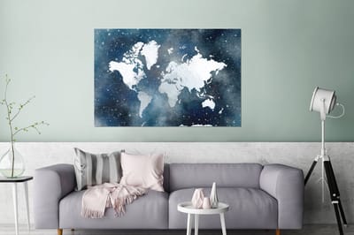 Aluminium schilderij 120x80 cm - Wanddecoratie metaal - Wereldkaart - Sterrenhemel - Waterverf - Metalen muurdecoratie woonkamer - Decoratie industrieel - Foto op dibond - Industriële accessoires slaapkamer