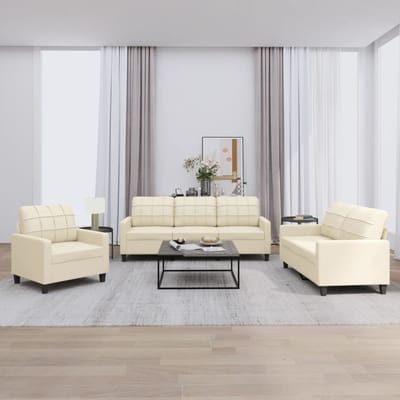 vidaXL - 3-delige - Loungeset - met - kussens - kunstleer - crème