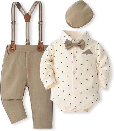 Set van 5 kledingstukken voor babyjongens met hemd, bretels, kniebroek en petje