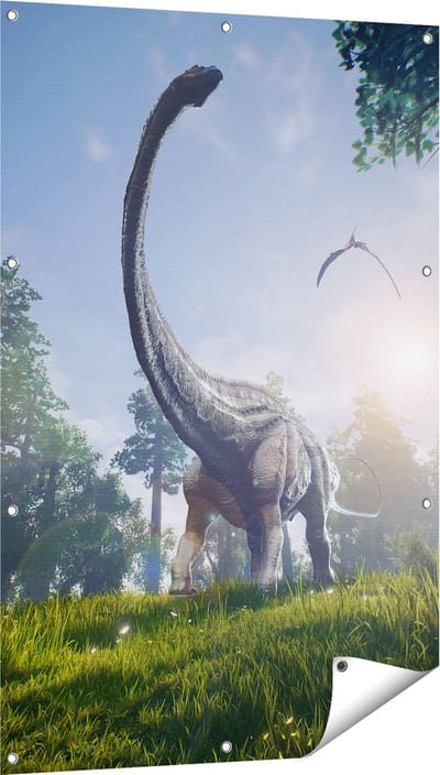 Gards Tuinposter Diplodocus Dinosauri�r in het Bos - 80x120 cm - Tuindoek - Tuindecoratie - Wanddecoratie buiten - Tuinschilderij