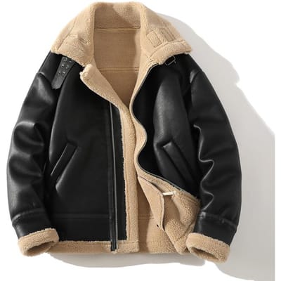 Veste Biker Décontractée à Revers en Fourrure Grande Taille pour Homme, Rembourrée et Épaissie, Veste Chaude XXXXL noir