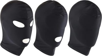 Set van 3 Zwarte Volledige Gezichtsmaskers met Open Mond voor Halloween, Cosplay en Carnaval Performances