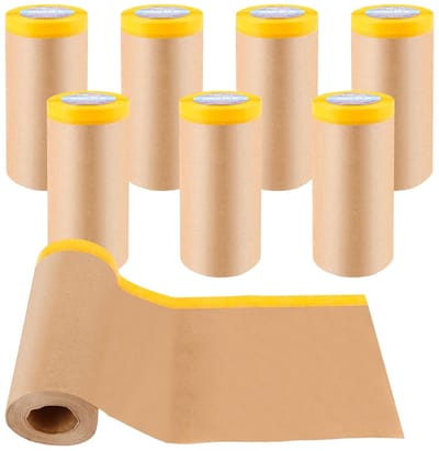 Set van 8 Rollen van 30 cm x 15 m Dekpapier, Verffilm met Plakband voor Stucwerk en Schilderwerk