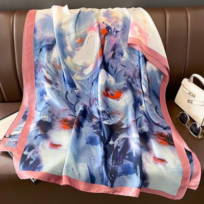 Luxe Zijden Sjaal Dames Mode Print Grote Sjaal Wraps Satijnen Hoofdband Hijab Turban Foulard Zomer Strand Stola's Bandana One Size gray