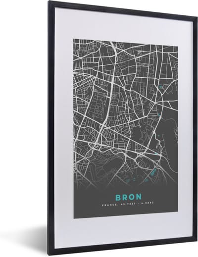 Fotolijst incl. Poster - Bron - Plattegrond - Kaart - Frankrijk - Stadskaart - 40x60 cm - Posterlijst