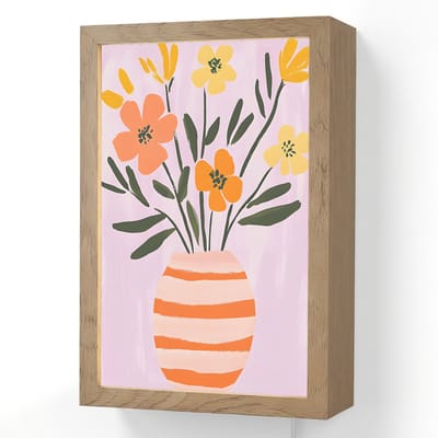Wandlamp 20x30 cm - Oplaadbaar - Vaas - Gestreept - Bloemen - Oranje - Wandlampen binnen woonkamer - Slaapkamer lamp met kabel - Decoratieve nachtlamp - Vloerlamp snoer