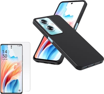 Backcover Hoesje Geschikt voor: Oppo A79 Zwart TPU Silicone Soft Case + 1X Tempered Glass Screenprotector