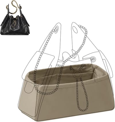 Silk bag organizer insert voor Chanel 25C S/M tassen, luxe handtas organizer en portemonnee vormgever (Gris Tourterelle, 25C Hobo Small)