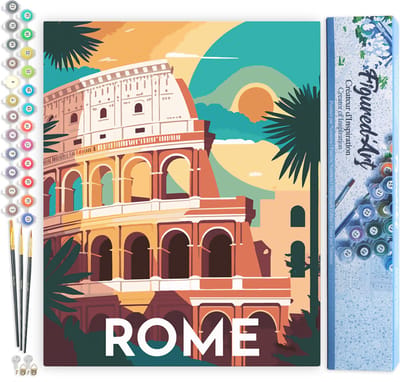 Figured'Art Schilderen op Nummer Volwassenen canvas Reisposter Rome- Handwerk acrylverf Kit DIY Compleet - 40x50cm zonder frame