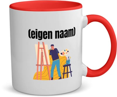 Akyol - kunstenaar die schildert met eigen naam koffiemok - theemok - rood - Kunst - kunstenaars/kunstenaressen - iemand die houdt van kunst of kunst maken - verjaardag - cadeau - kado - 350 ML inhoud