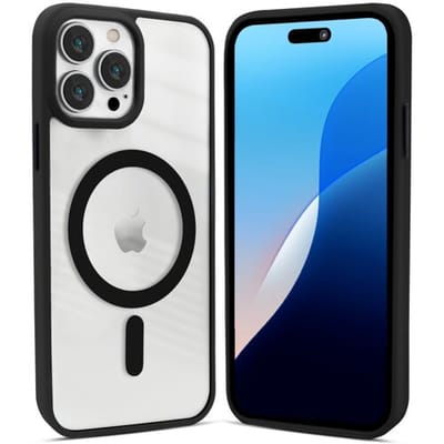 ShieldCase magneet hoesje met gekleurde rand geschikt voor Apple iPhone 16 Pro Max hoesje - Telefoonhoesje geschikt voor magnetische accessoires - Transparante backcover - Telefoonhoesje met camerabescherming (zwart)
