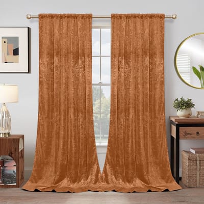 MUPOO Kant en Klaar Velours Gordijnen – Verduisterend, Warmte-Isolerend & Wasbaar – Kreukherstellend en Kleurvast – Dikke 2-Delige Set Voor Woonkamer en Slaapkamer – Oranje 132×213 cm