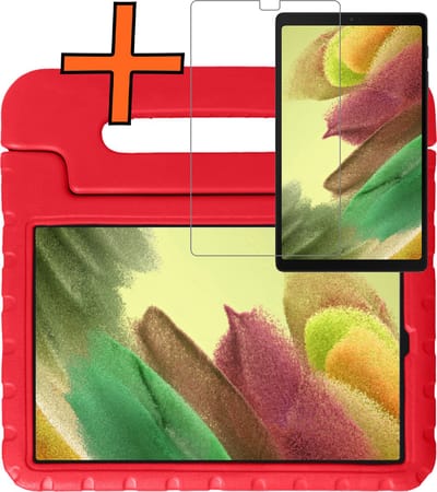 Hoesje - Geschikt voor Samsung Galaxy Tab A7 Lite - Met Screenprotector - Kinderhoes Shockproof Bumper - Kidsproof Case - Tablet Hoes - Kinder Hoes Cover - Rood