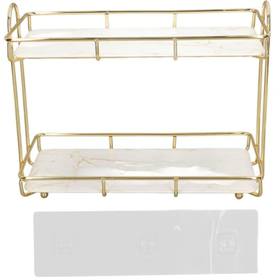 2-laags badkamerplank aanrecht staande plank met verdeling cosmetisch opbergrek houder goud white