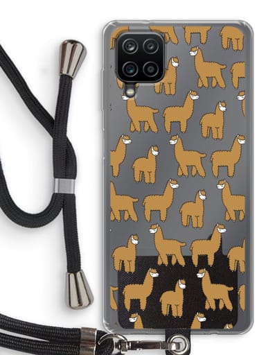 Case Company® - Hoesje met koord geschikt voor Samsung Galaxy A12 hoesje met Koord - Alpacas - Telefoonhoesje met Zwart Koord - Bescherming aan alle Kanten en Over de Schermrand