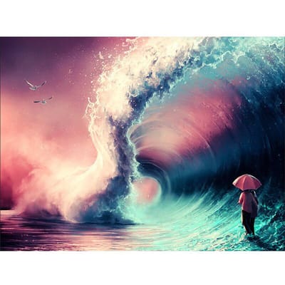 Kruissteek Sea Wave Picture Home Decor Gift Volledige ronde Diy Diamond Painting Gratis borduurpakketten 20X30CM pink