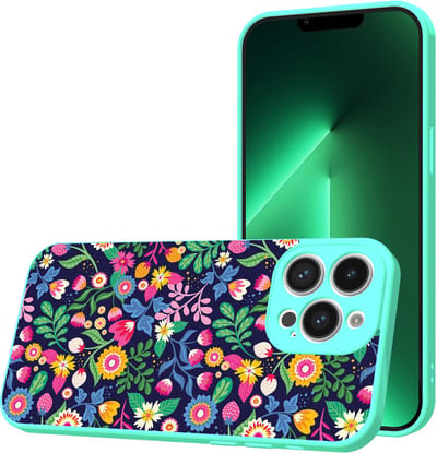 Smartphonica Telefoonhoesje Geschikt voor iPhone 13 Pro met Bloemen opdruk - TPU Back Cover Case Flower Design - Turquoise geschikt voor iPhone 13 Pro