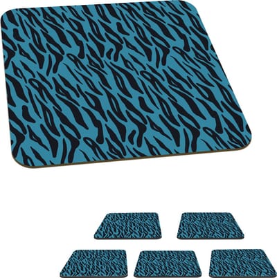 Onderzetters voor glazen - Tijger - Blauw - Zwart - Design - Dieren - 10x10 cm - Glasonderzetters - 6 stuks