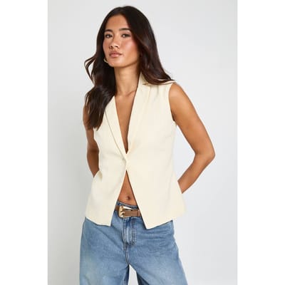 boohoo Dames Linnen-look Gilet Met Enkele Knoop | Butter | Maat: 8