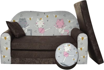 Kinderbank Slaapbank met Hocker - Inklapbaar Kindersofa met Wasbare Hoes
