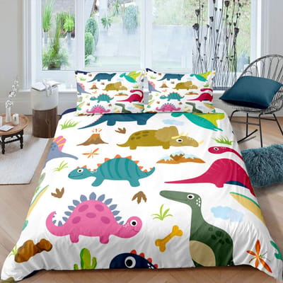 Dekbedovertrek met dinosaurussen Schattige dinosaurussen Cartoon Dierenthema Beddengoedset Voor Kinderen Tieners Tweepersoons Queen King Size Polyester Dekbedovertrek US Twin(172x218cm)