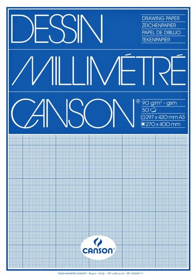 Millimeterpapier canson lichtblauw bedrukt a3 wit | 10 stuks