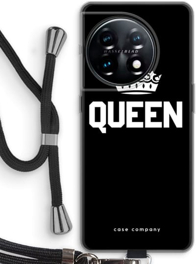 Case Company® - Hoesje met koord geschikt voor OnePlus 11 hoesje met Koord - Queen zwart - Telefoonhoesje met Zwart Koord - Bescherming aan alle Kanten en Over de Schermrand